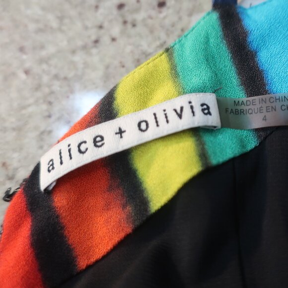 Women Alice + Olivia Rainbow Print Block Tie Dye Strappy Mini Dress 4 - Picture 9 of 10